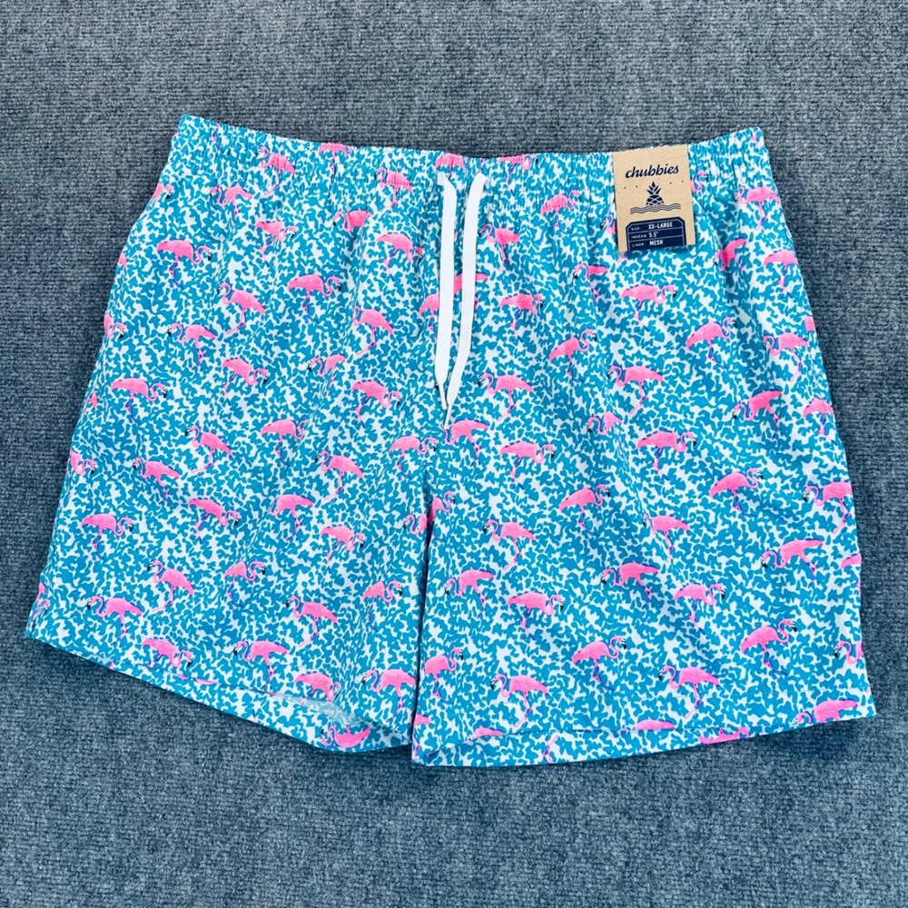 Chubbies Mens 2XL 5.5" Mesh Lined Domingos Are For Flamingos Swim Trunks Blue - Picture 2 of 14